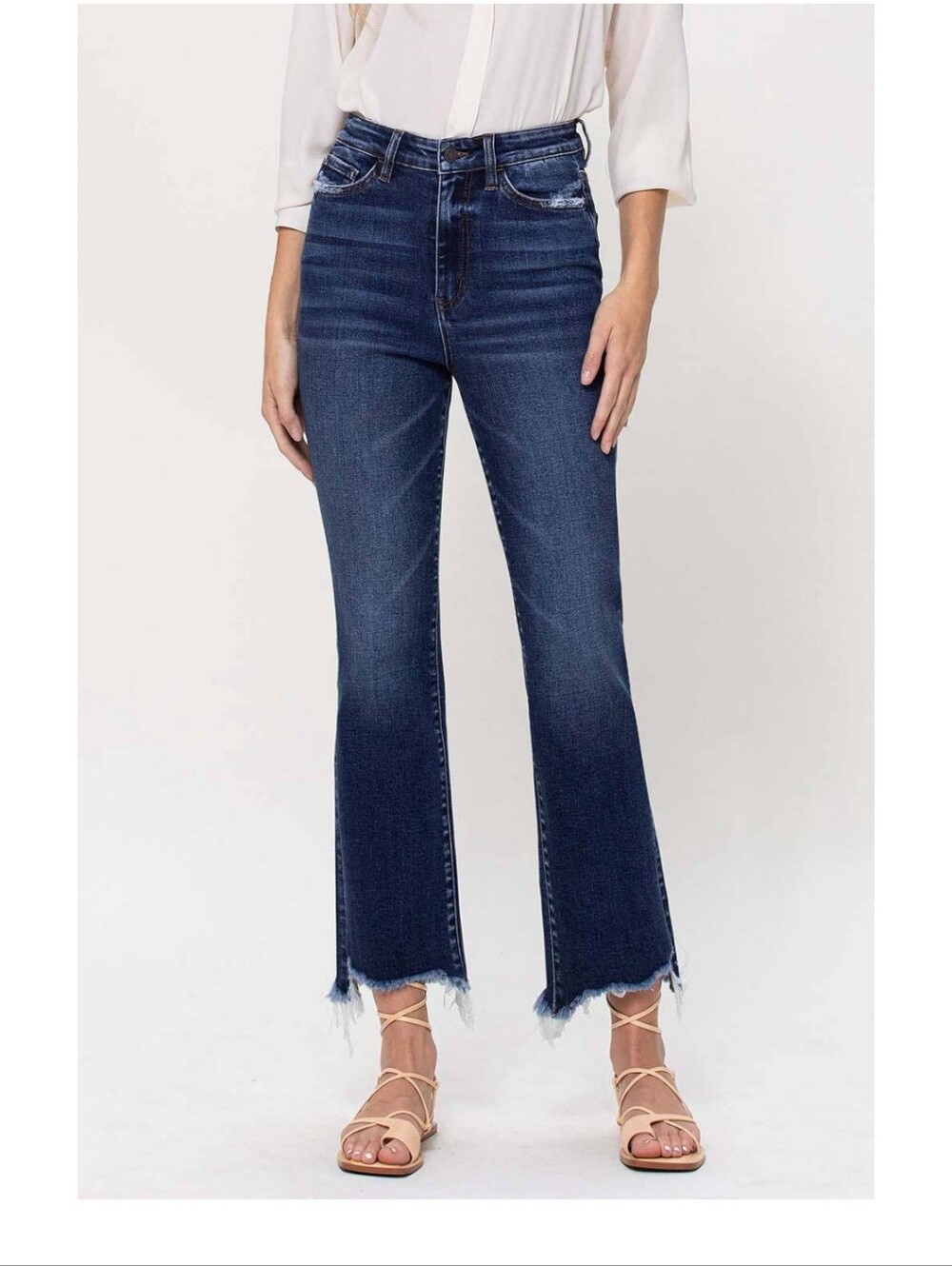 Kancan Dark Blue High-Rise Cropped Flare Jeans